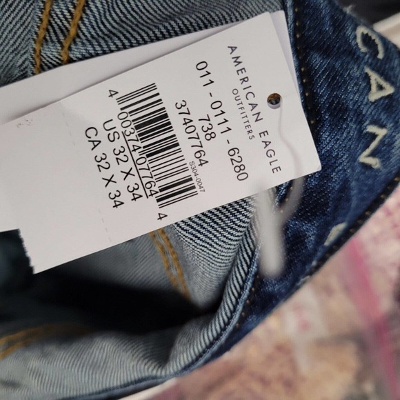 NWT American Eagle Jeans Mens 32x34 Blue Original Straight Leg Cotton Denim Dark - Picture 10 of 11